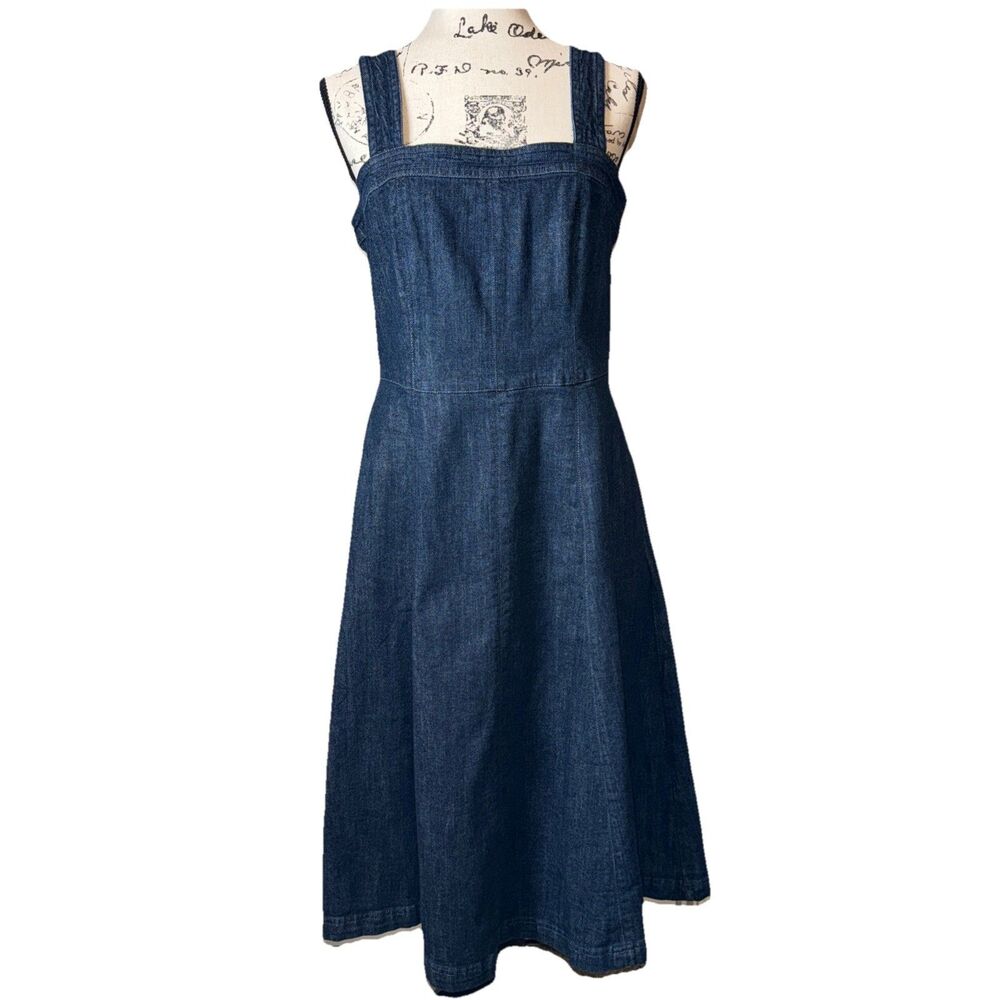 Steve Madden Dolly Denim Fit And Flare Dress with Pockets Size 10 Pin Up Retro